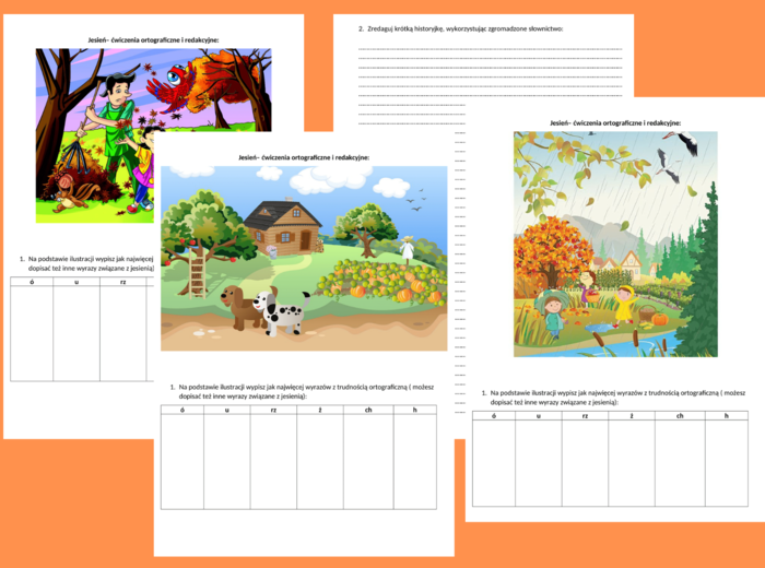 JESIEŃ - ćwiczenia ortograficzne i redakcyjne - karty pracy - kl.4-6