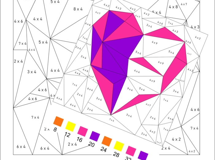 Kolorowanka- tabliczka mnożenia- mnożenie przez 4