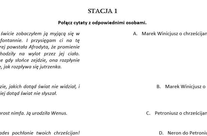 "Quo vadis" - stacje zadaniowe (6 zadań)