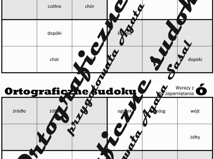 Ortograficzne sudoku wyrazy z "ó" niewymiennym