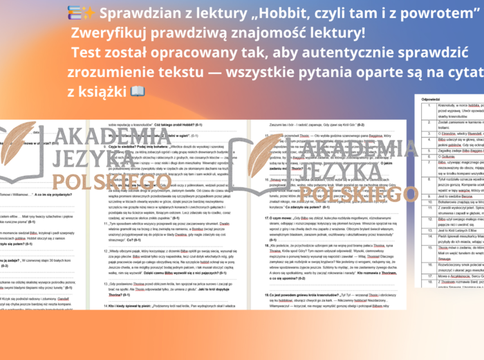 Sprawdzian ze znajomości treści lektury "Hobbit, czyli tam i z powrotem"