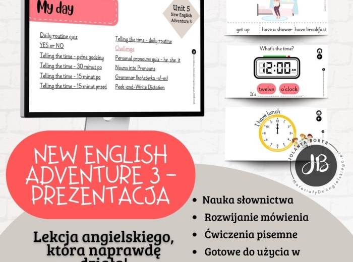 Prezentacja New English Adventure 3 – Unit 5 My day