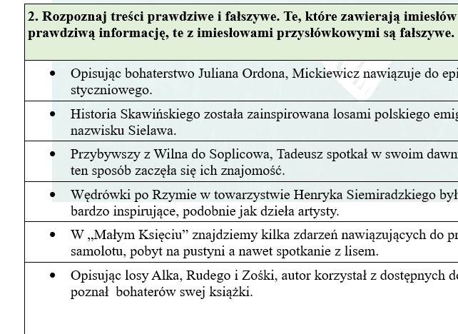 IMIESŁOWY I LEKTURY - WIEDZA O JEZYKU I BOHATERACH. ĆWICZENIE PRZED EGZAMINEM.