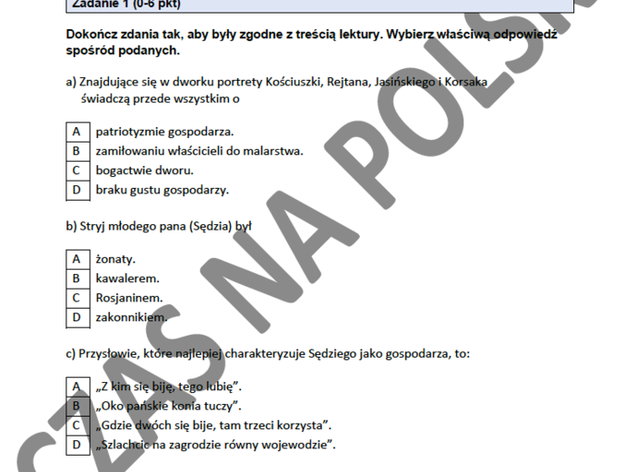 Test – "Pan Tadeusz", Księga I