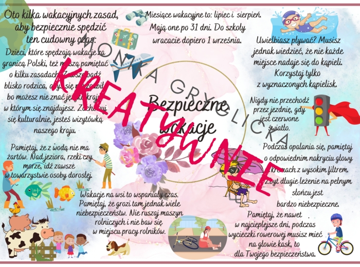 Bezpieczne wakacje wklejka do zeszytu