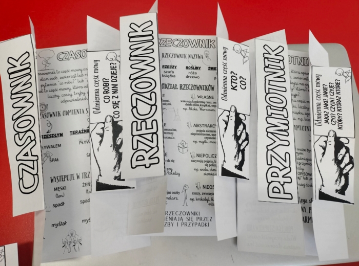 Składane wklejki odmienne części mowy