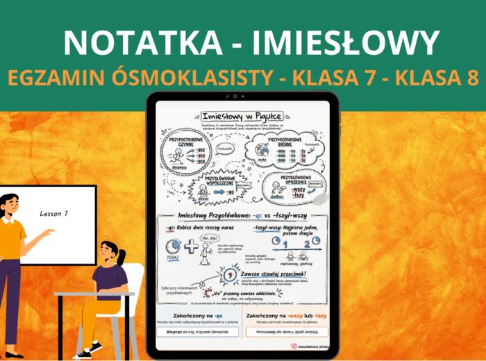 Imiesłowy – notatka w pigułce | język polski, imiesłowy przymiotnikowe i przysłówkowe, zasady, przykłady, klasa 7–8, egzamin ósmoklasisty