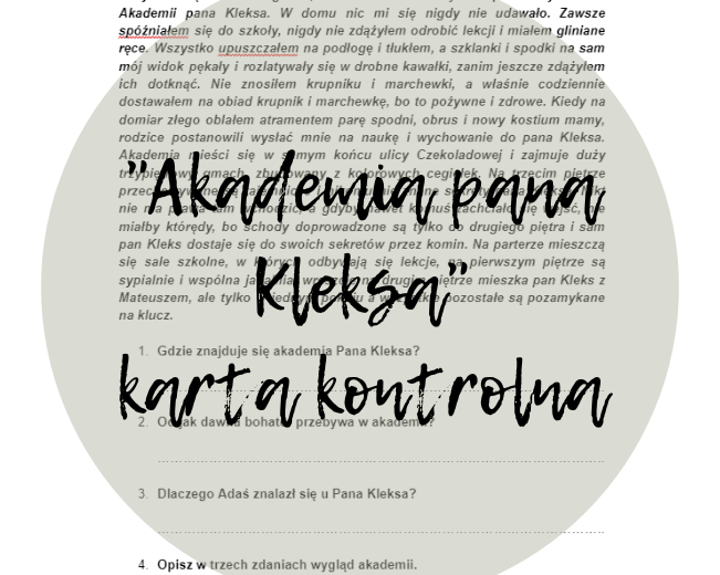 "Akademia Pana Kleksa" (karta kontrolna)