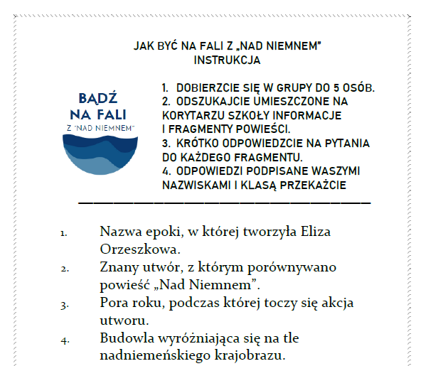 Bądź na fali z "Nad Niemnem" - podchody literackie dla szkoły podstawowej, NARODOWE CZYTANIE 2023