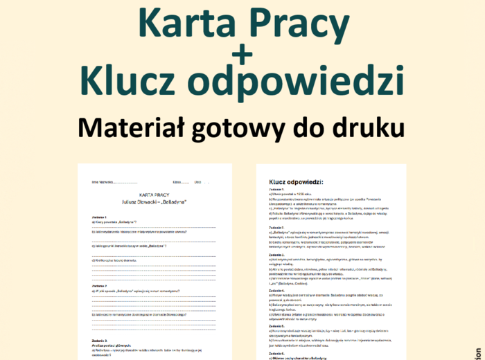 Karta pracy + Klucz odpowiedzi do „Balladyny” Juliusza Słowackiego – doskonała pomoc w nauce! Polski_Na_100%