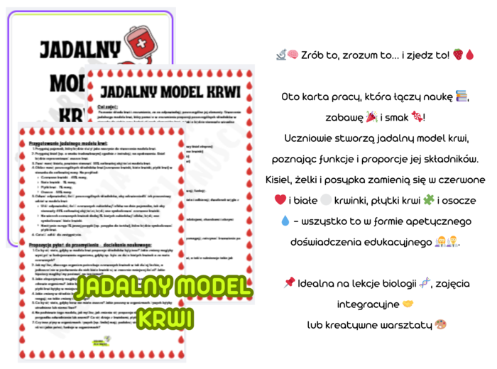 Jadalny model krwi - przyroda, biologia, zajęcia rozwijające kreatywność, pokazy doświadczeń, kółka naukowe