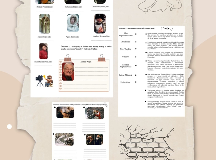 Karta pracy + odpowiedzi do filmu "Zemsta" reż. Andrzej Wajda, egzamin ósmoklasisty język polski