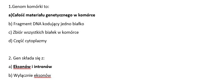 Test- ekspresja informacji genetycznej w komórkach człowieka