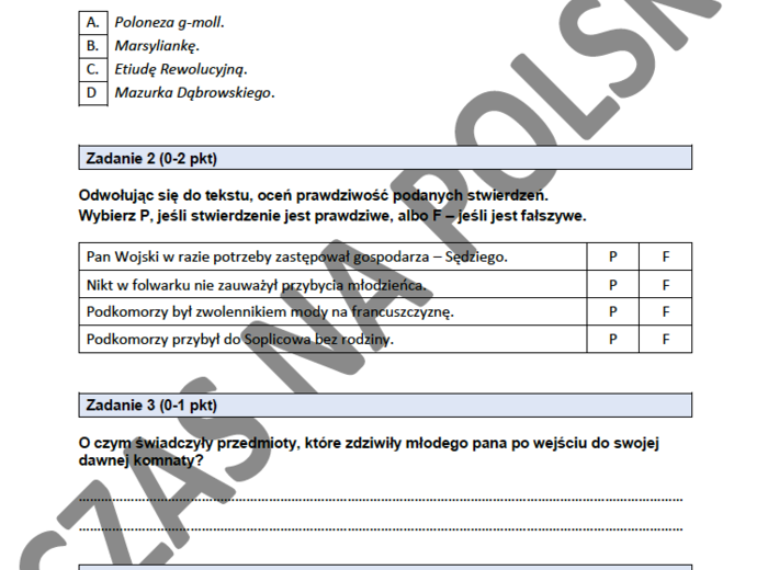 Test – "Pan Tadeusz", Księga I