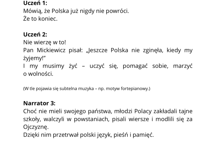 Droga do wolności - 11 listopada - scenariusz inscenizacji muzycznej