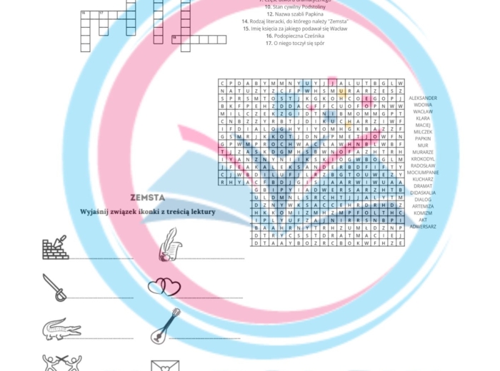 Pakiet "Zemsta" - krzyżówka, wykreślanka, ikonki skojarzeniowe