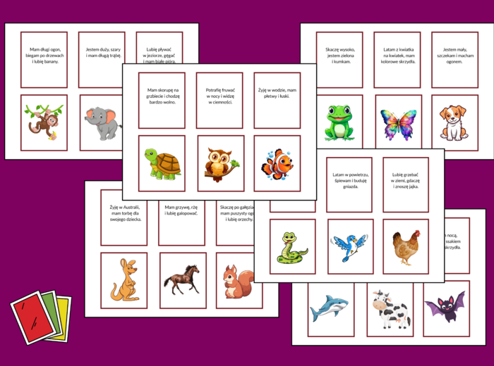 🎴 Gra edukacyjna „Karuta – Zwierzęta” - memory - kalambury - 72 fiszki