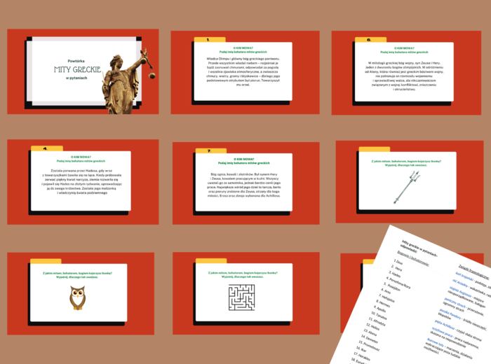 MITY GRECKIE W PYTANIACH –mitologia - prezentacja – 61 slajdów + odpowiedzi