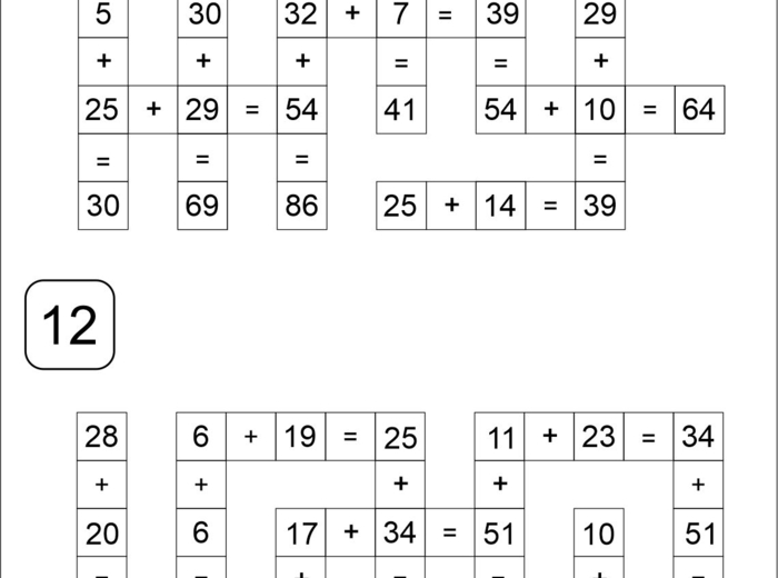 Krzyżówki matematyczne- zestaw 111 sztuk! Dodawanie, odejmowanie, mnożenie, dzielenie, tabliczka mnożenia