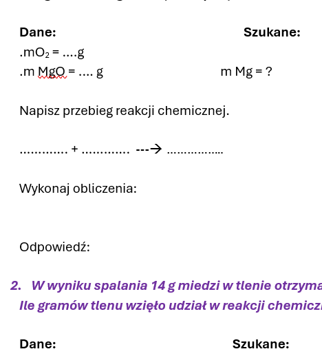 Karta pracy/kartkówka Prawo zachowania masy