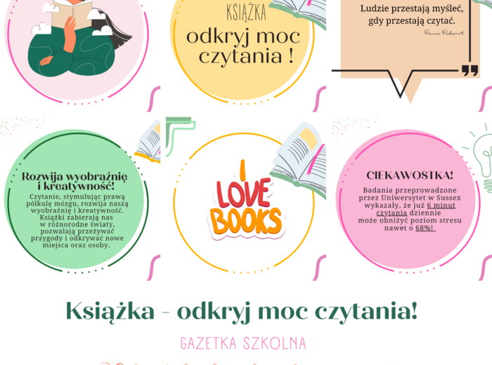 Książka - odkryj MOC czytania - gazetka szkolna