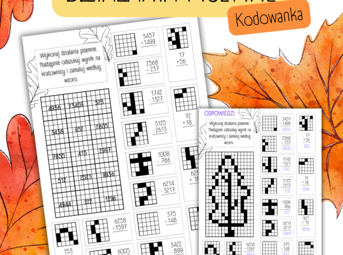 DZIAŁANIA PISEMNE - dodawanie, odejmowanie, mnożenie - KODOWANKA