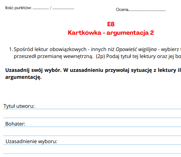Egzamin ósmoklasisty - argumentacja 2, kartkówka, ortografia, części mowy