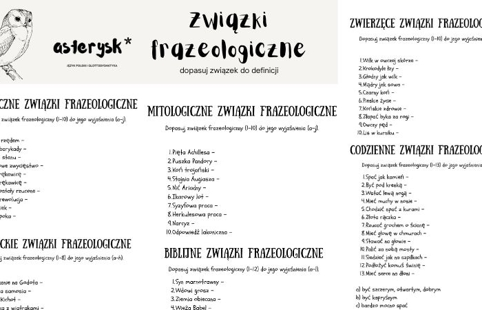 Związki frazeologiczne - dopasuj związek do definicji
