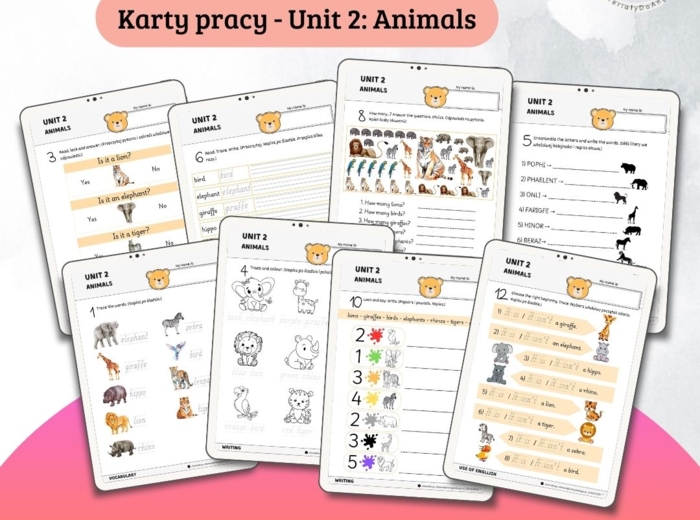 New English Adventure 1 – Unit 2: Animals – Karty pracy dla klasy 1