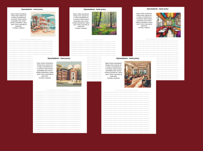 OPOWIADANIE – 8 kart pracy – kl. 4-5 – ćwiczenia redakcyjne - miejsca