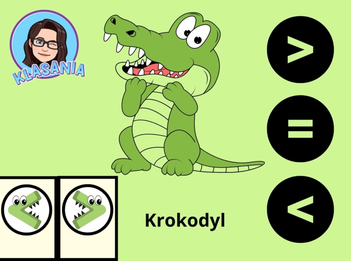 Krokodyl- znaki: większości , mniejszości i równości.