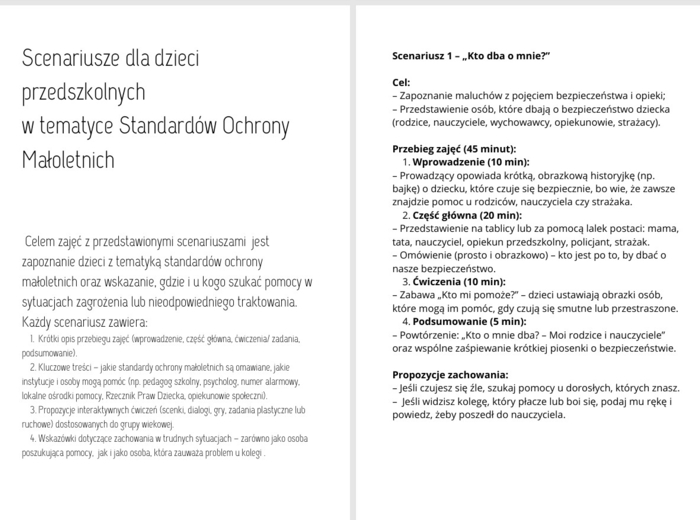 6 Scenariuszy dla dzieci przedszkolnych w tematyce Standardów Ochrony Małoletnich
