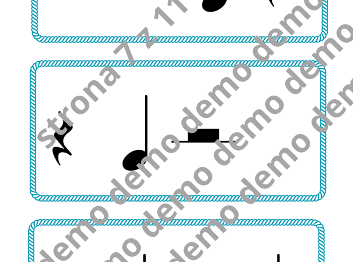 Muzyka. Karty do nauki wartości rytmicznych i ćwiczeń praktycznych. Metrum 4/4.