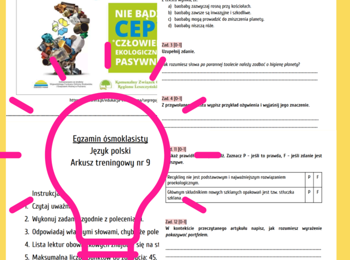 Egzamin ósmoklasisty / przykładowy arkusz nr 9: Mały Książę, recykling, ogłoszenie