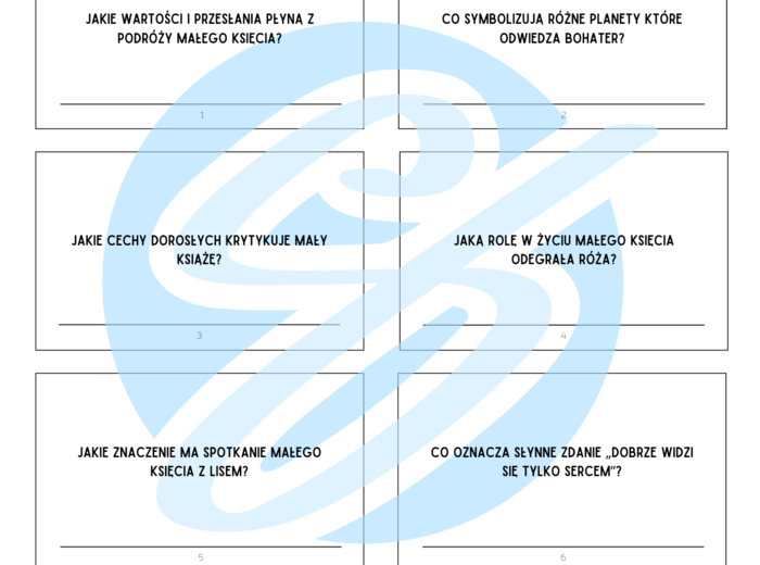 Mały Książę – Antoine de Saint-Exupéry Pytania i Odpowiedzi | karty do lektury