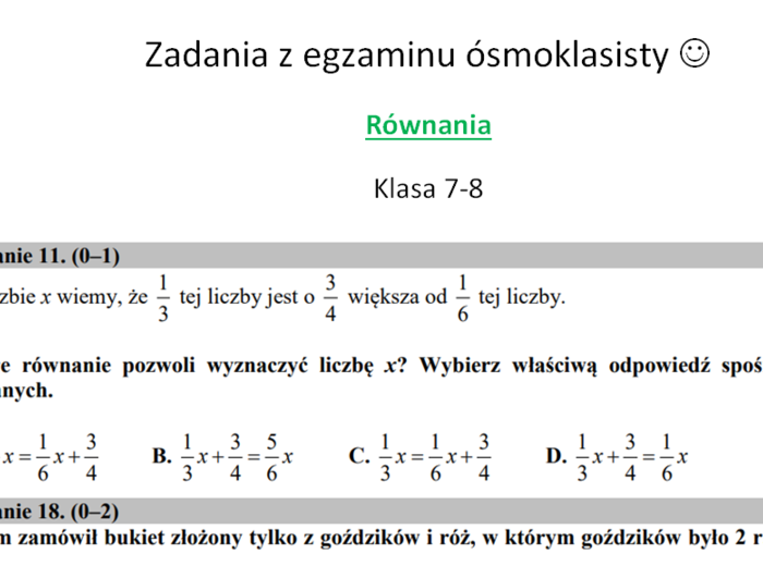 Równania - zadania z egzaminu ósmoklasisty