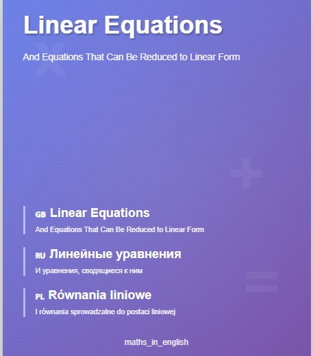 Równania liniowe - Zeszyt ćwiczeń trójjęzyczny (angielski, rosyjski, polski)