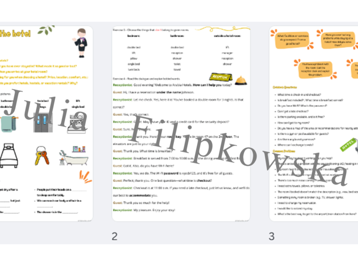 Zestaw zadań/ karta pracy/ zadania/ mówienie/ słownictwo/ Liceum / Dorośli / At the hotel / Hotel/ W hotelu/ Praktyczne/ Gotowa lekcja