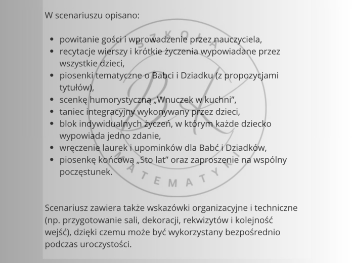 Scenariusz na dzień Babci i Dziadka dla przedszkolaków