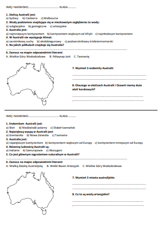 Australia - kartkówka geograficzna
