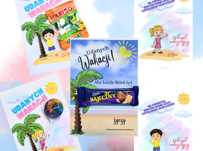 Karteczki na koniec roku szkolnego 2024/2025 z miejscem na słodycze