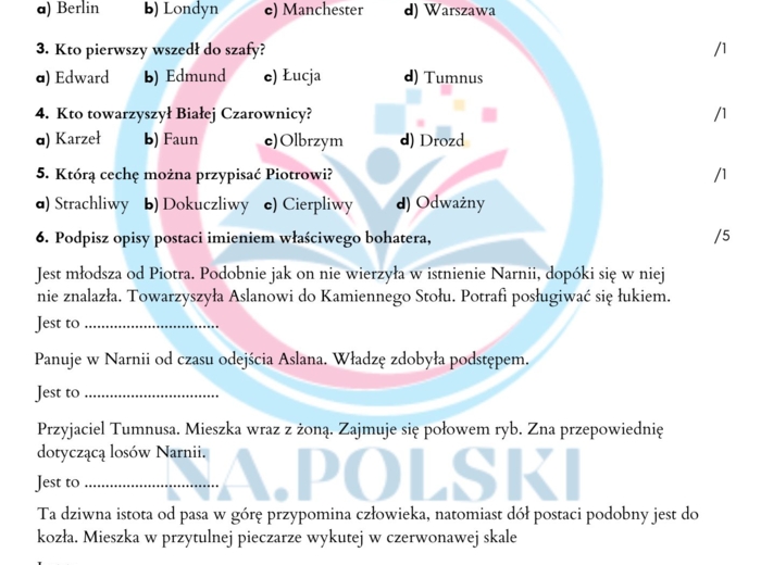 Opowieści z Narnii - kartkówka