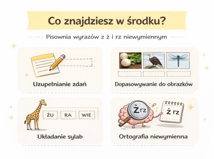 PISOWNIA WYRAZÓW Z Ż I RZ NIEWYMIENNYM [Karta pracy, sprawdzian]