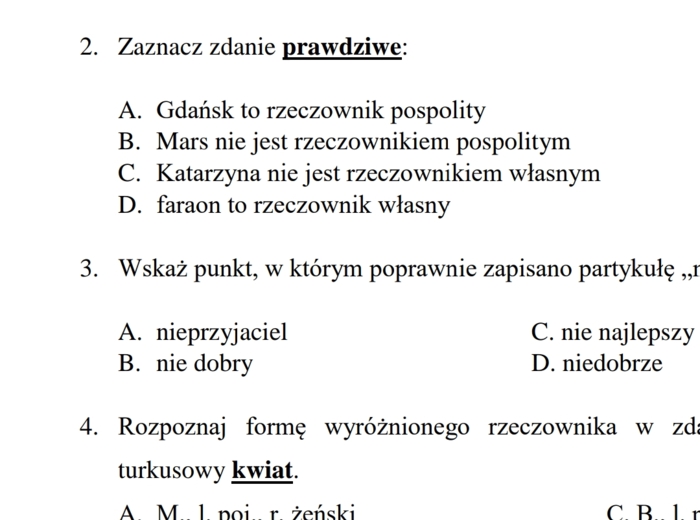 Sprawdzian powtórkowy CZĘŚCI MOWY, kl. 5-8