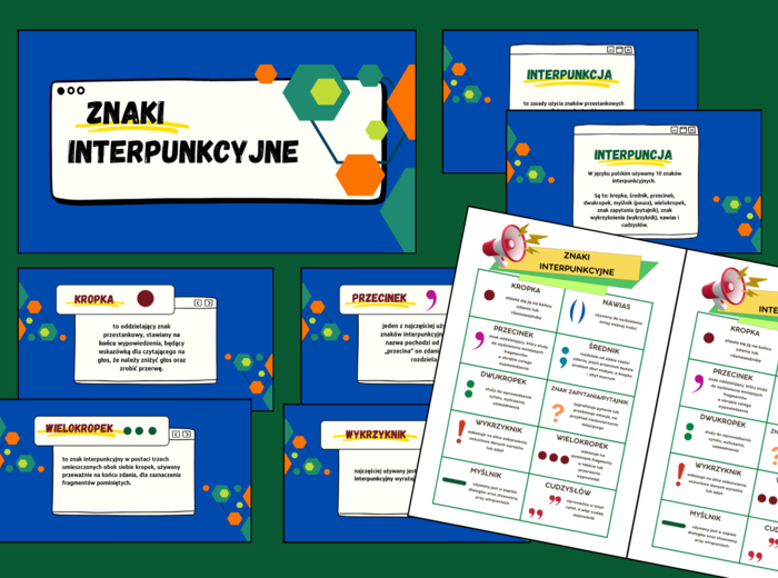 ZNAKI INTERPUNKCYJNE - interpunkcja - prezentacja - 24 slajdy + wklejka - kl. 4-6