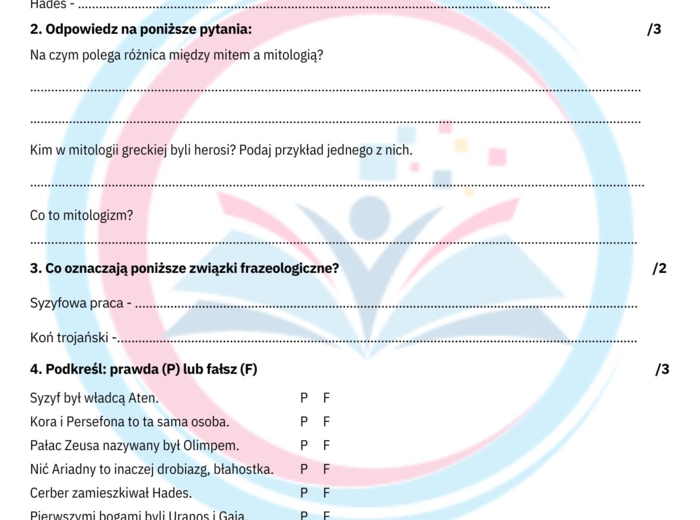 Sprawdzian z mitologii greckiej
