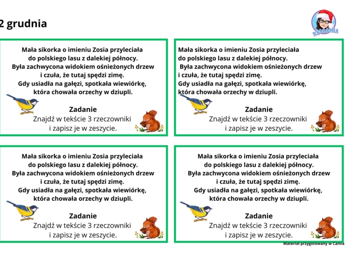 Oczekiwanie na święta z sikorką Zosią.