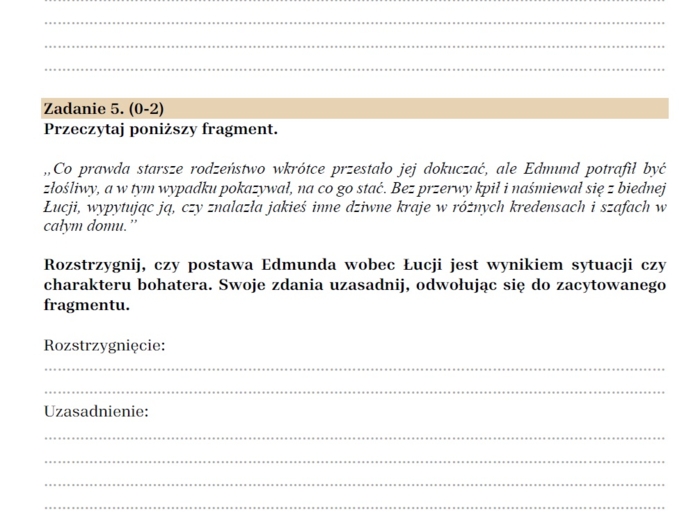 Arkusz egzaminacyjny "Opowieści z Narnii. Lew, czarownica"