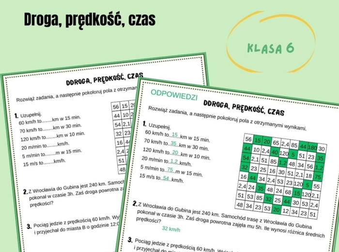Droga, prędkość, czas, karta pracy, kodowanie, klasa 6, walentynki