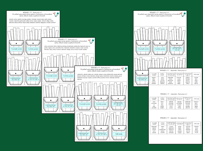 ORTOGRAFIA - wyrazy z "U" - zasady - wklejka - karta pracy - 3 wersje + odpowiedzi